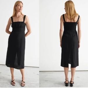 & other stories black linen midi dress